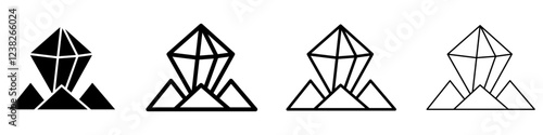 Crystal icons. Black linear geometric crystal icon. Vector illustration