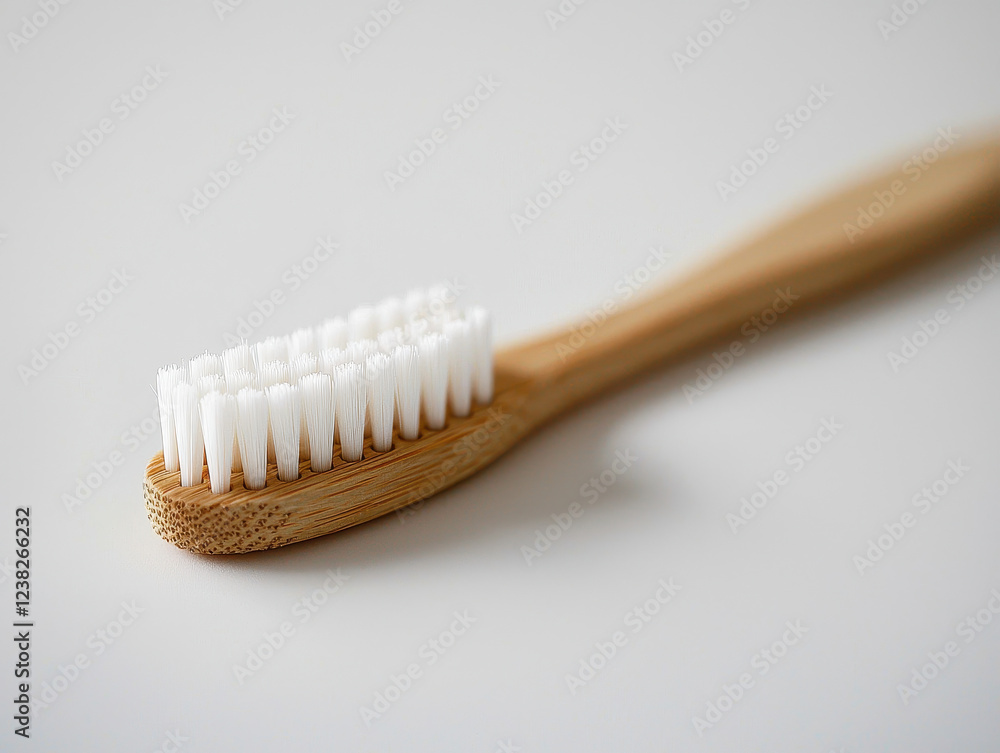 Eco-friendly bamboo toothbrush with soft bristles on a clean surface Eco-friendly bamboo toothbrush with soft bristles on a clean surface