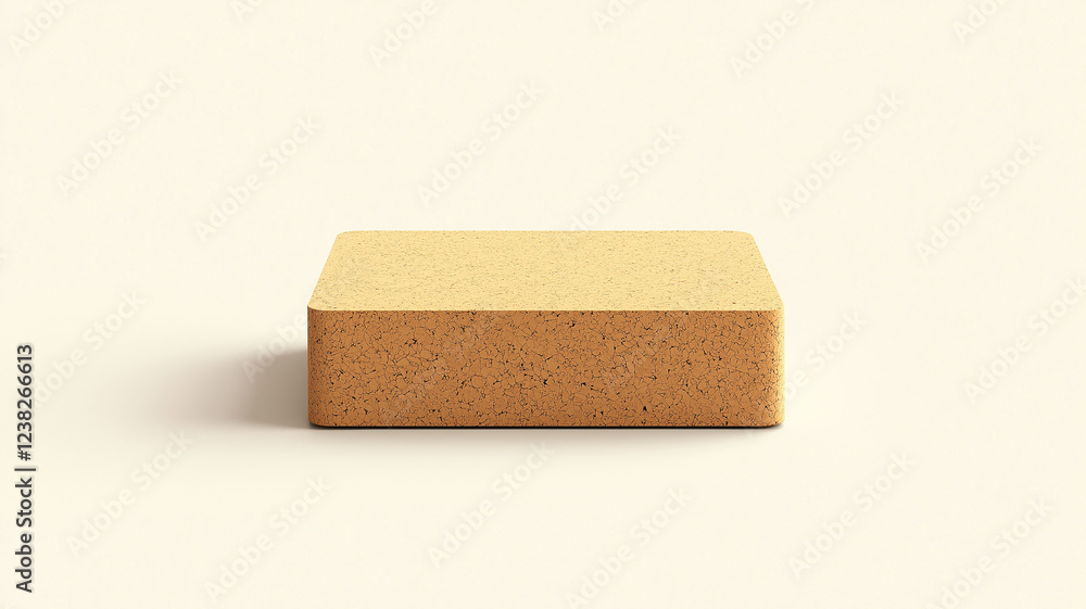 A square of cork is sitting on a white background A square of cork is sitting on a white background