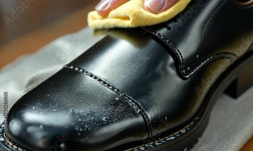 Polishing Black Leather Shoe to a Perfect Shine photo