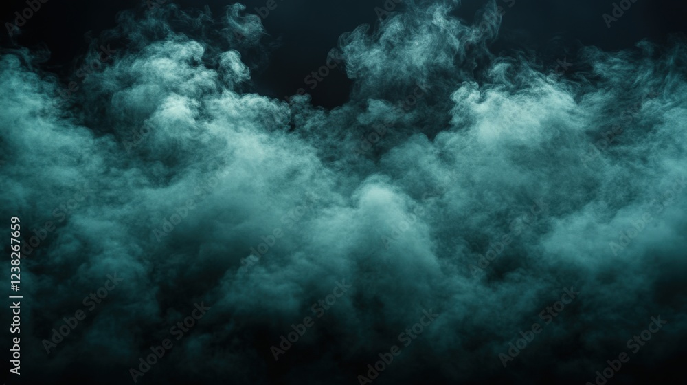 Fototapeta premium Mysterious Green Fog Drifting Through a Dark Space. Generative AI