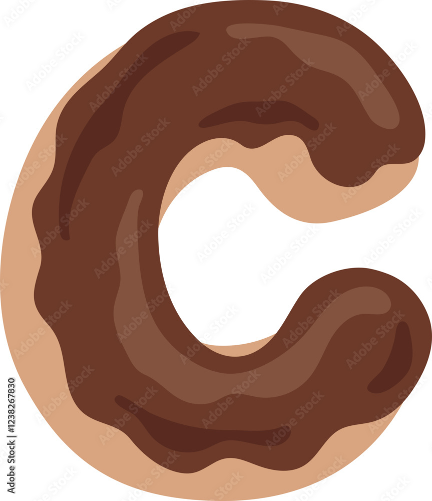 Chocolate Dipped Donut Alphabet C Dessert Vector Chocolate Dipped Donut Alphabet C Dessert Vector