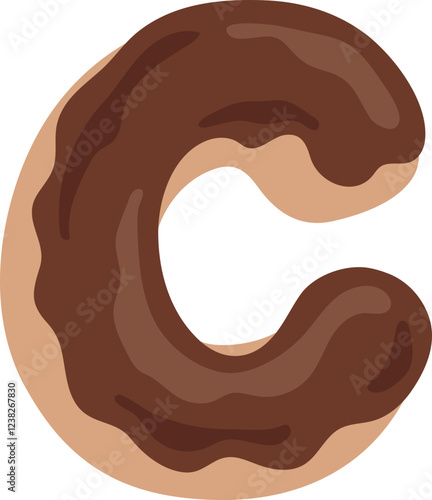Chocolate Dipped Donut Alphabet C Dessert Vector