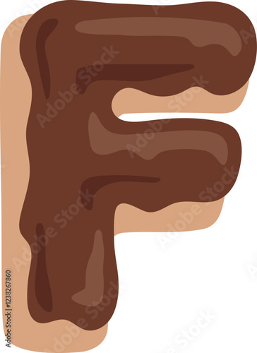 Chocolate Dipped Donut Alphabet F Dessert Vector