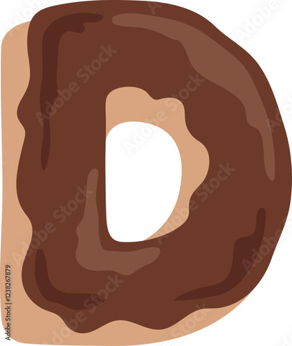 Chocolate Dipped Donut Alphabet D Dessert Vector