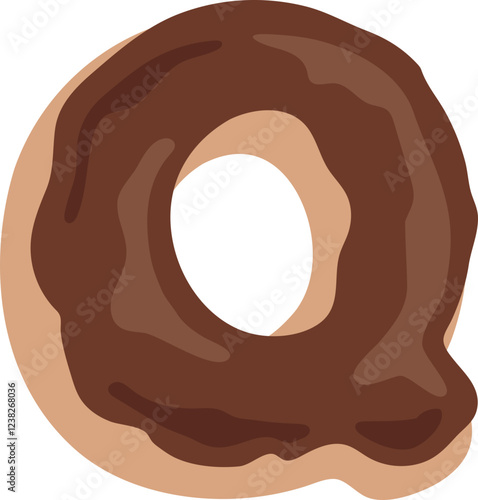 Chocolate Dipped Donut Alphabet Q Dessert Vector