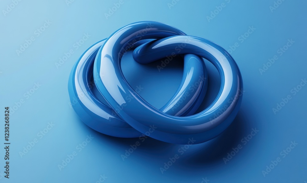Fototapeta premium Abstract blue intertwined rings on blue background.