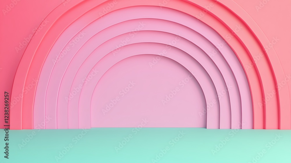 Naklejka premium Colorful Abstract Background with Layered Arches in Soft Pink and Mint Green for Creative Projects