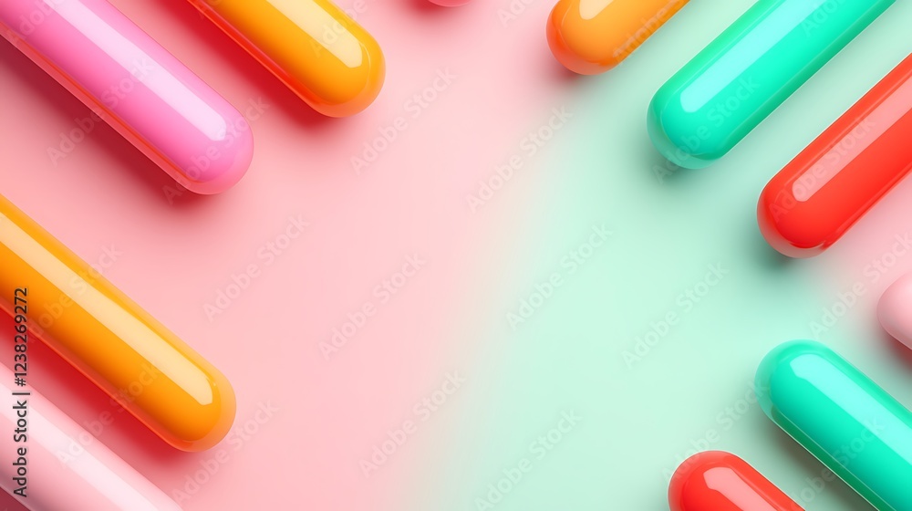 Naklejka premium Colorful Abstract Background with Glossy Cylindrical Shapes on Soft Pastel Surface