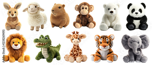 Fototapeta Naklejka Na Ścianę i Meble -  PNG Adorable plush animal toys collection set, isolated on transparent background