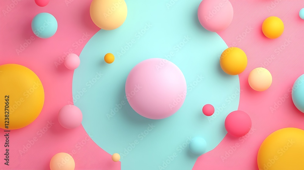 Colorful Abstract Composition with Geometric Shapes on Soft Pink and Blue Background Colorful Abstract Composition with Geometric Shapes on Soft Pink and Blue Background