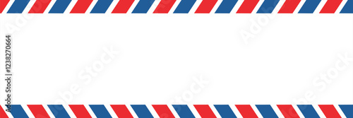 Airmail envelope frame with blue and red stripes on white background. International vintage letter border. Retro air mail postcard. Blank envelope.