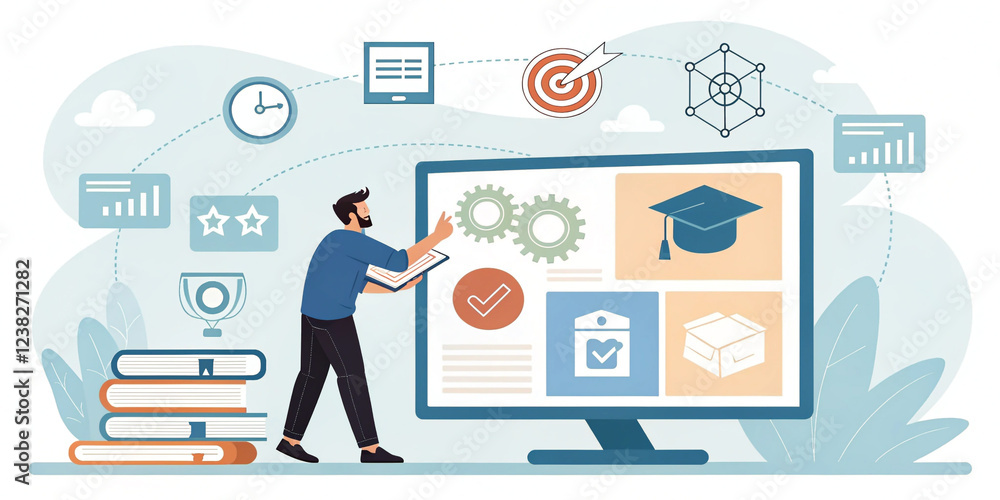A Man Engaged in Online Education and E-Learning Concepts, Highlighting Modern Learning A Man Engaged in Online Education and E-Learning Concepts, Highlighting Modern Learning
