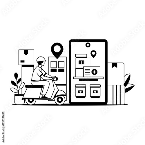 A glyph illustration of delivery man deliver a package, 