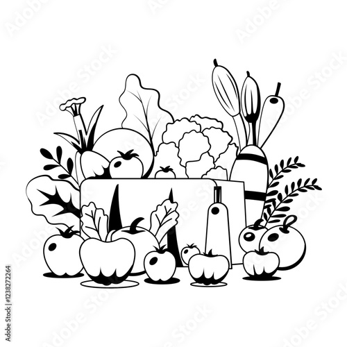 A glyph illustration of fresh vegetables 