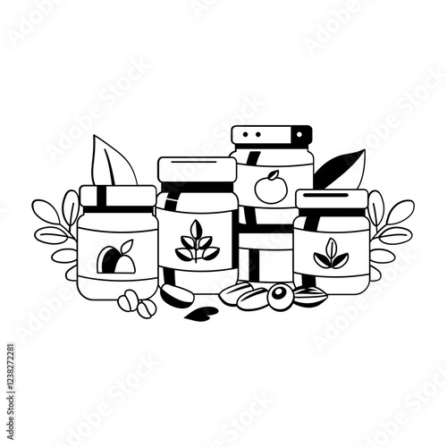 A glyph illustration of food jars