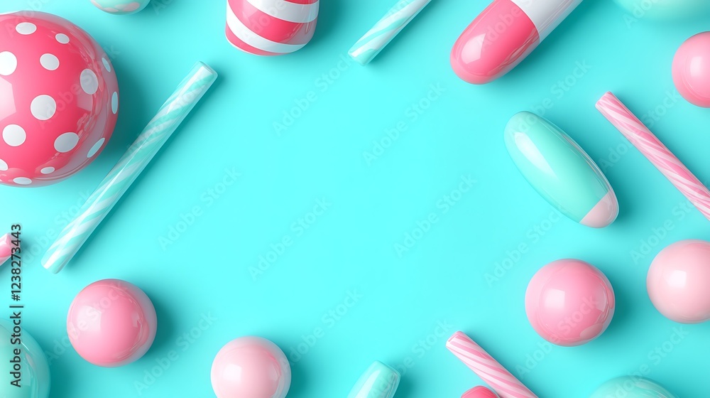 Colorful Candy and Playful Objects on a Blue Background Ideal for Creative Projects and Fun Themes Colorful Candy and Playful Objects on a Blue Background Ideal for Creative Projects and Fun Themes
