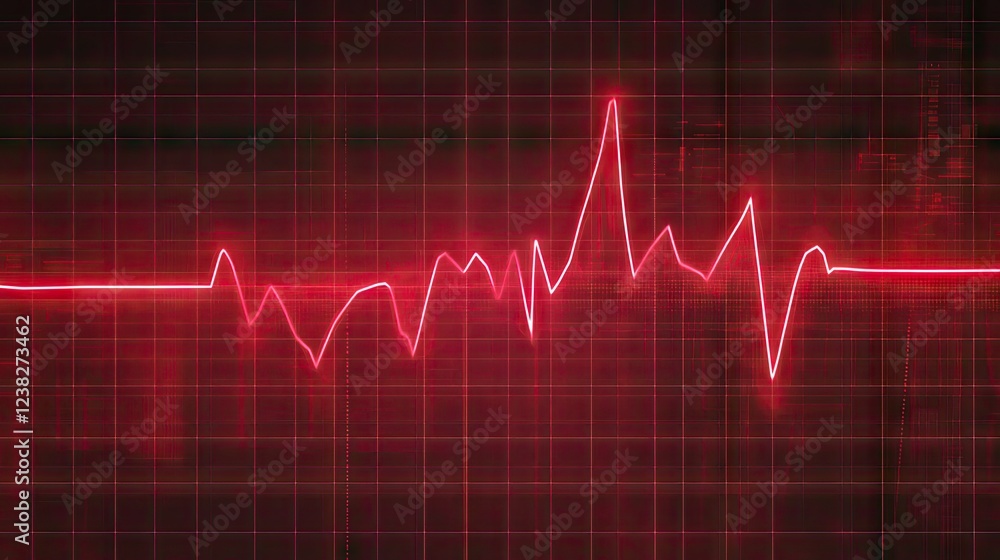 A red heart rate line with sharp peaks and smooth transitions, set against a subtle grid pattern. A red heart rate line with sharp peaks and smooth transitions, set against a subtle grid pattern.