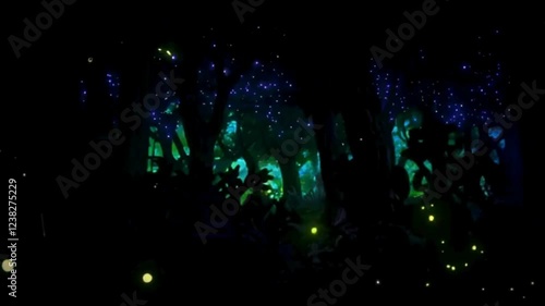 Enchanted Forest at Night with Glowing Lights
