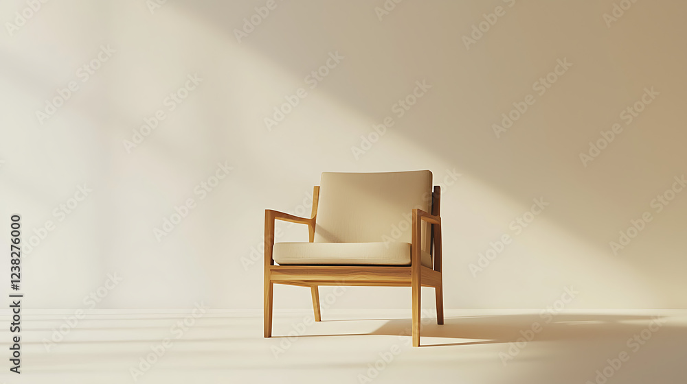 A wooden chair is sitting in a room with a white wall A wooden chair is sitting in a room with a white wall