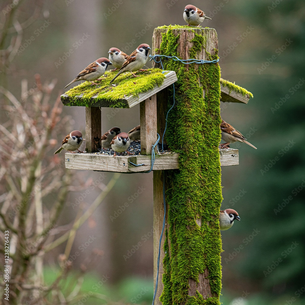 Naklejka premium bird feeder.feeding birds