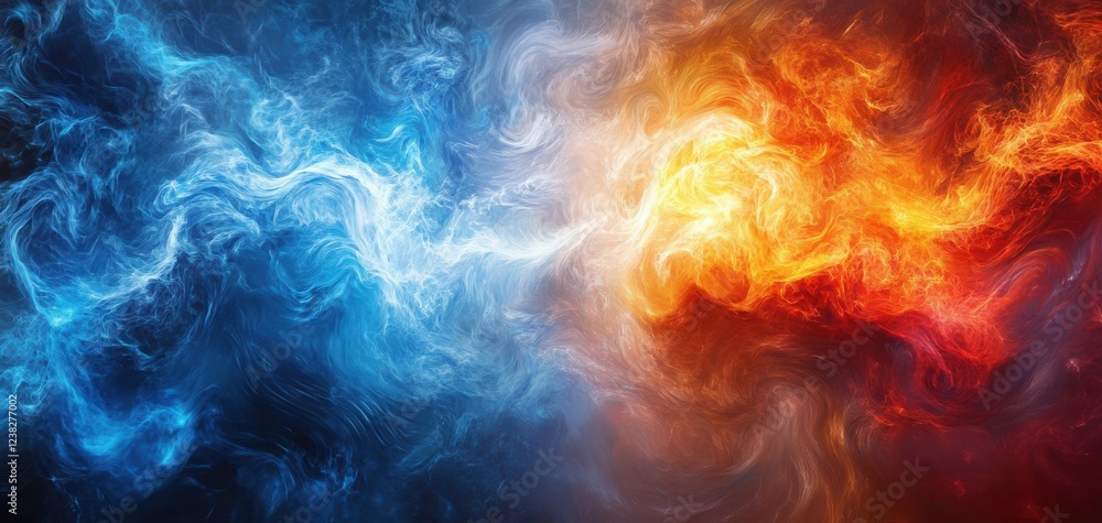 A vibrant and dynamic blend of blue and orange smoke, symbolizing the contrast between cool and warm energies. A vibrant and dynamic blend of blue and orange smoke, symbolizing the contrast between cool and warm energies.