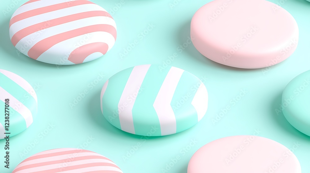 Obraz premium Colorful Decorative Discs with Striped Patterns on a Soft Mint Background for Creative Design Projects