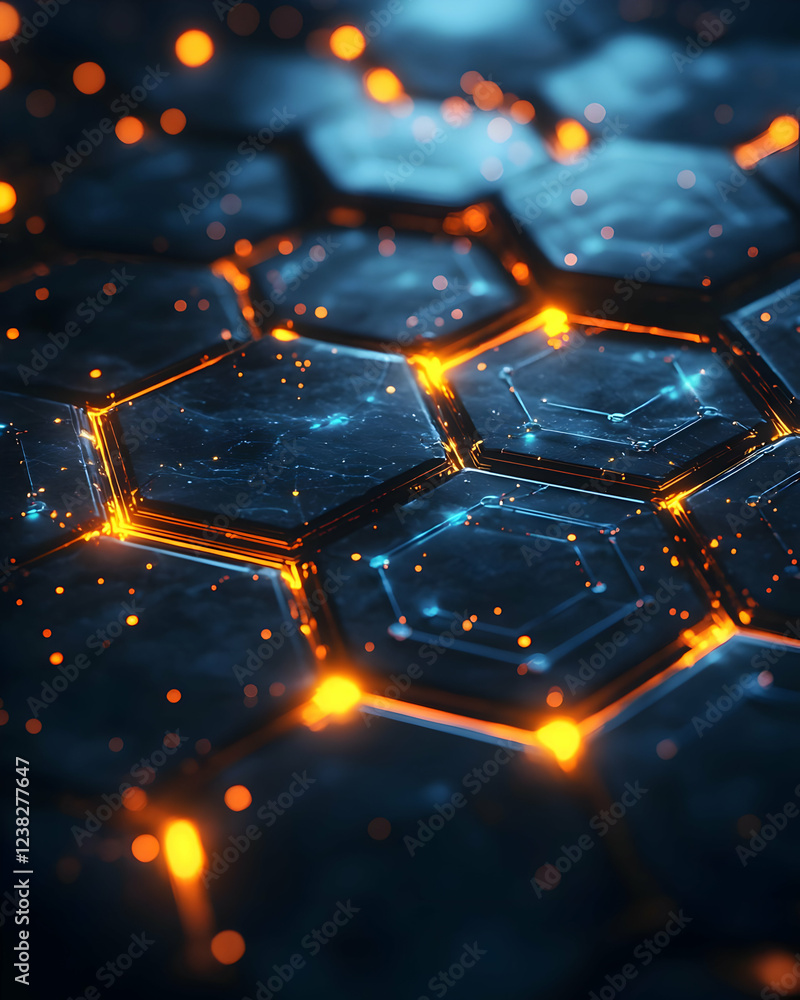 Glowing Hexagon Network: Abstract Digital Art Glowing Hexagon Network: Abstract Digital Art
