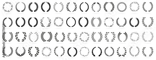 Laurel wreath collection in black. Floral wreath icons. Vector illustration