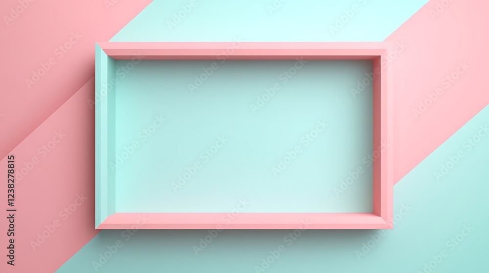 Colorful geometric background with pastel pink and mint green frame for creative designs and artwork presentation Colorful geometric background with pastel pink and mint green frame for creative designs and artwork presentation