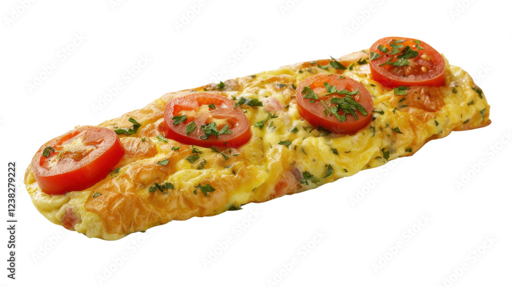Delicious omelette with tomatoes and parsley on transparent background Delicious omelette with tomatoes and parsley on transparent background