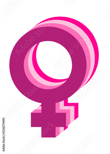 Logo feminismo. Día internacional de la mujer. Símbolo femenino en perspectiva tridimensional 