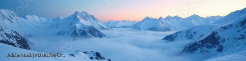 Wallpaper Mural Icy blue mist surrounds snow-covered mountains at dawn, snowcovered, mist Torontodigital.ca