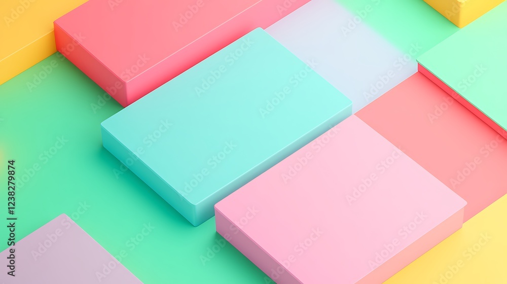 Colorful Geometric Composition of Soft Rectangles on Vibrant Background in Pastel Shades Colorful Geometric Composition of Soft Rectangles on Vibrant Background in Pastel Shades