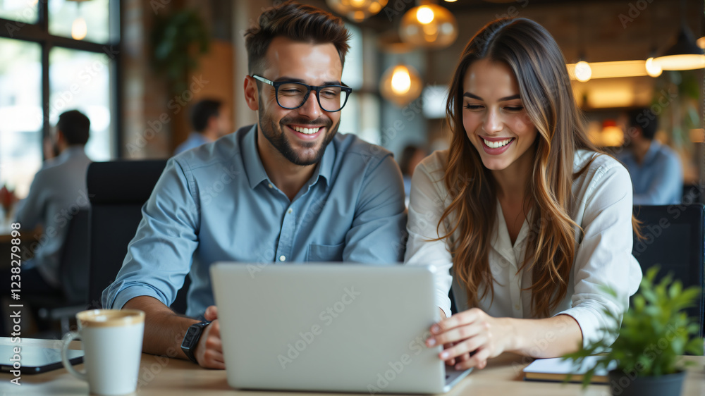 Engaging Couple Working Together on a Laptop Engaging Couple Working Together on a Laptop