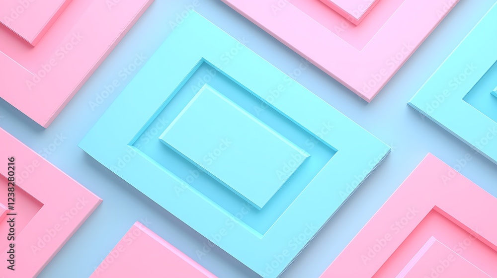 Colorful geometric frames in pink and blue arranged on a stylish pastel background for creative decor or design use Colorful geometric frames in pink and blue arranged on a stylish pastel background for creative decor or design use