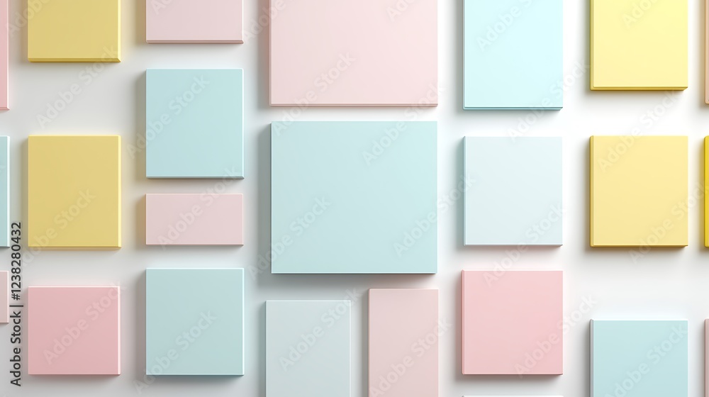 Colorful geometric panels arranged artistically on a white wall as a modern abstract background design Colorful geometric panels arranged artistically on a white wall as a modern abstract background design