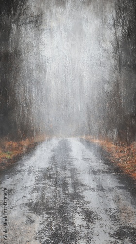 Rainy Road Through a Misty Forest: A Serene and Mysterious Journey