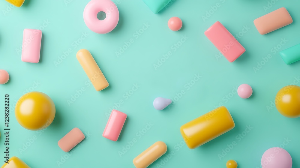 Colorful Geometric Shapes and Objects on a Soft Mint Green Background for Creative Design Projects Colorful Geometric Shapes and Objects on a Soft Mint Green Background for Creative Design Projects