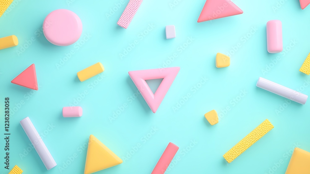 Colorful Geometric Shapes and Patterns on a Bright Mint Background for Creative Projects and Designs Colorful Geometric Shapes and Patterns on a Bright Mint Background for Creative Projects and Designs