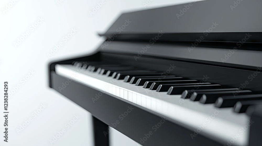 A stylish black digital piano with a sleek design, isolated against a white backdrop for a modern aesthetic. A stylish black digital piano with a sleek design, isolated against a white backdrop for a modern aesthetic.