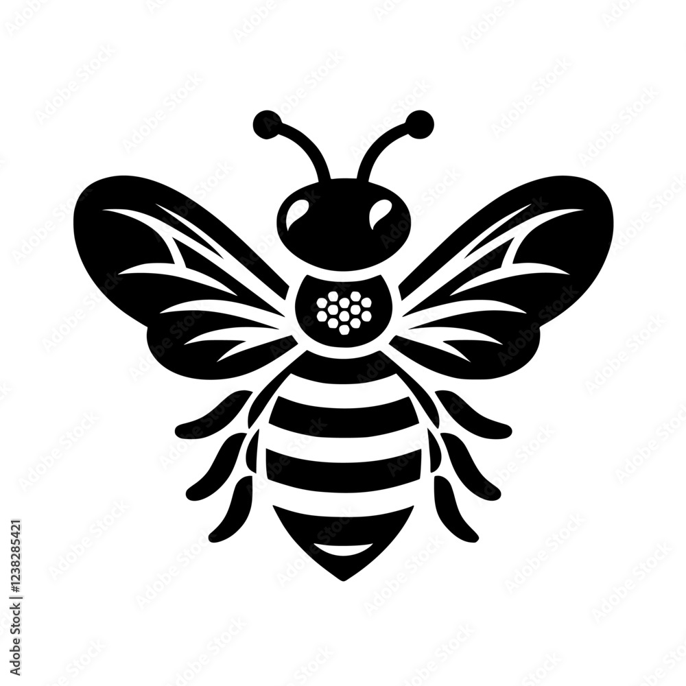 Obraz premium Stylized Bee: Black and White Honeybee Vector Graphic. Perfect for logos, prints, and designs. A striking insect illustration.
