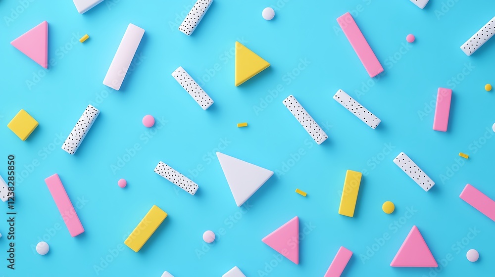 Colorful Geometric Shapes Arranged Playfully on a Bright Blue Background Ideal for Creative Projects and Designs Colorful Geometric Shapes Arranged Playfully on a Bright Blue Background Ideal for Creative Projects and Designs
