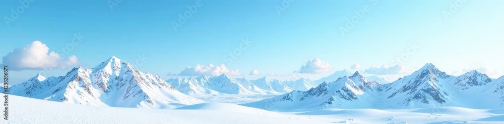 Obraz premium Pale blue sky with snow-capped mountain range, landscape, winter, scenery