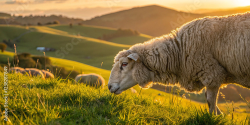Close-Up of a Sheep in the Field at Sunset for Nature Photography