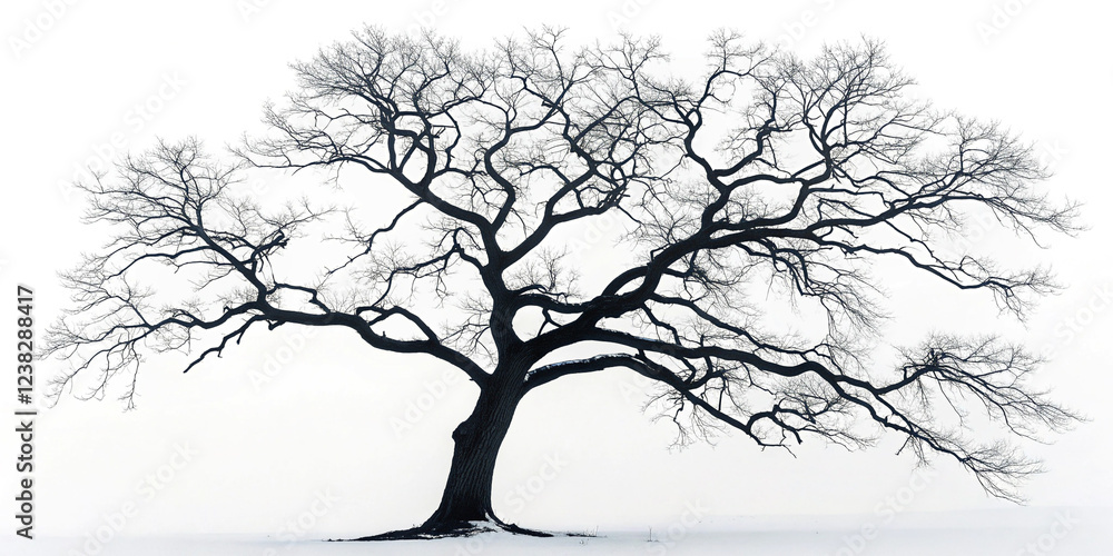 A Silhouette of Bare Tree Branches Isolated on a White Background for Nature Themes A Silhouette of Bare Tree Branches Isolated on a White Background for Nature Themes