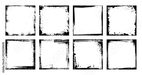 Paper texture overlay with grunge and worn edges for cd, vinyl album covers. Overlay stamps for album cover, square shaped frames. Old paper, vintage effect. Dirty stamps grunge. Vector graphic set