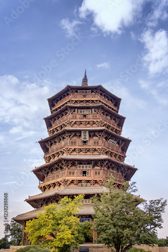 chinese tower of temple in Ying county, China