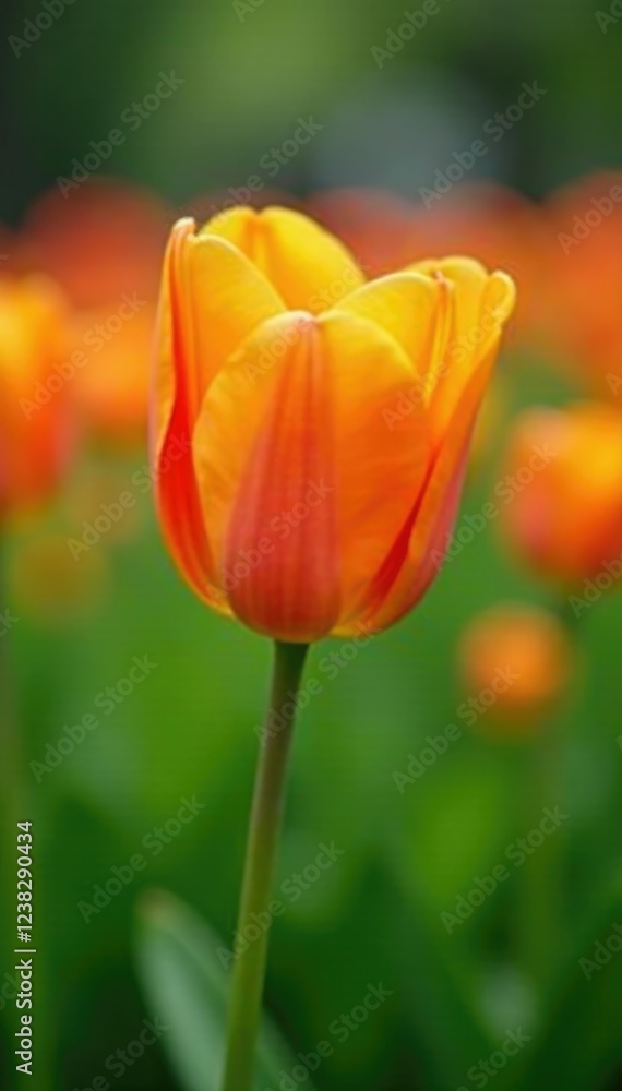 Orange tulip flower in a field of green grass, bloom, tulips Orange tulip flower in a field of green grass, bloom, tulips