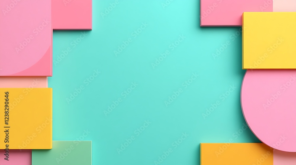 Colorful Geometric Shapes on a Soft Turquoise Background for Creative Design Projects and Artistic Inspiration Colorful Geometric Shapes on a Soft Turquoise Background for Creative Design Projects and Artistic Inspiration
